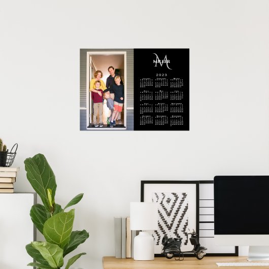 2023 Calendar Custom Photo Monogram Name Black Poster (Thuiskantoor)