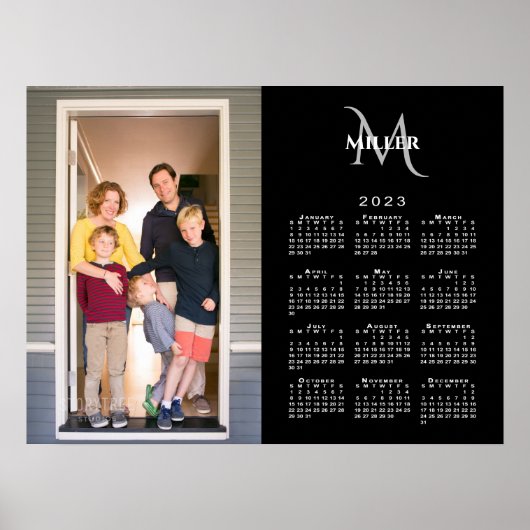 2023 Calendar Custom Photo Monogram Name Black Poster (Voorkant)