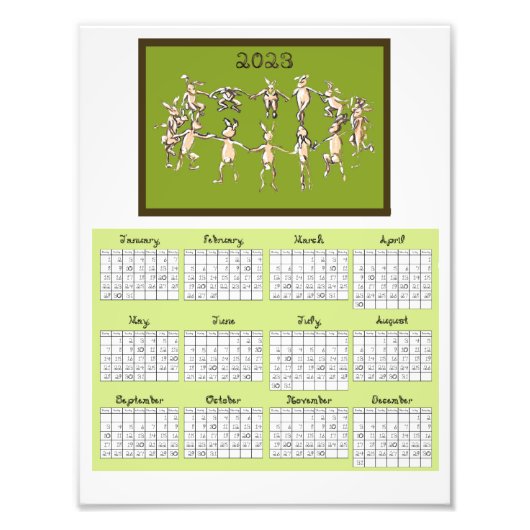 2023 Calendar Fabric Font Rabbits Dancing Foto Afdruk (Voorkant)