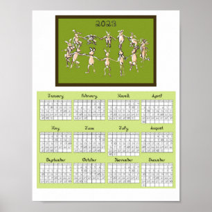 2023 Calendar Fabric Font Rabbits Dancing Poster