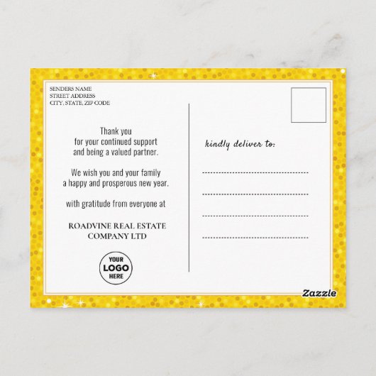 2023 Calendar Gold Glitter Modern Script Corporate Briefkaart (Achterkant)