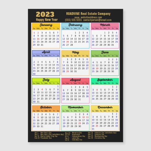 2023 Calendar Gold Script Modern Magnetic Kaart (Voorkant)