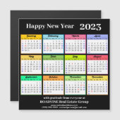 2023 Calendar Gold Script op Black Business Magnet (Voorkant / Achterkant)