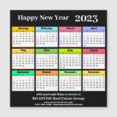 2023 Calendar Gold Script op Black Business Magnet (Voorkant)
