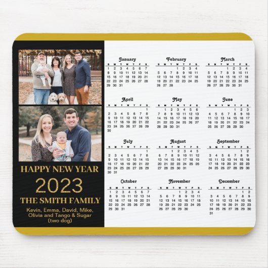 2023 Calendar Gold Script Simple Family Photo Muismat (Voorkant)