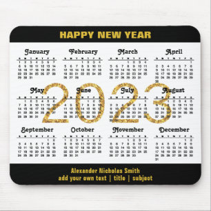 2023 Calendar Modern Gold Black Script Minimalist Muismat