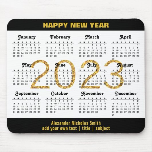 2023 Calendar Modern Gold Black Script Minimalist Muismat (Voorkant)