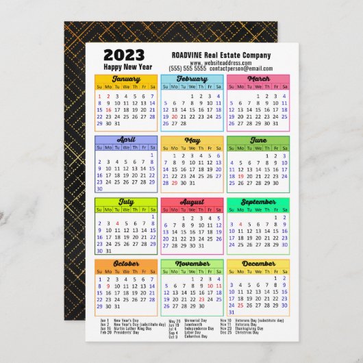 2023 Calendar Modern Script Simple Photo Business Feestdagenkaart (Voorkant / Achterkant)