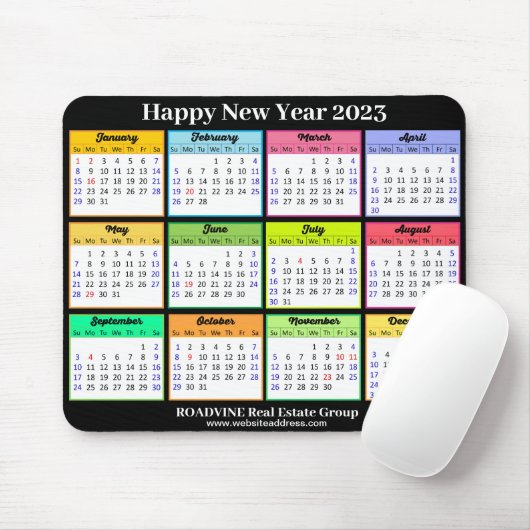 2023 Calendar Simple White Black Script Business Muismat (Met muis)