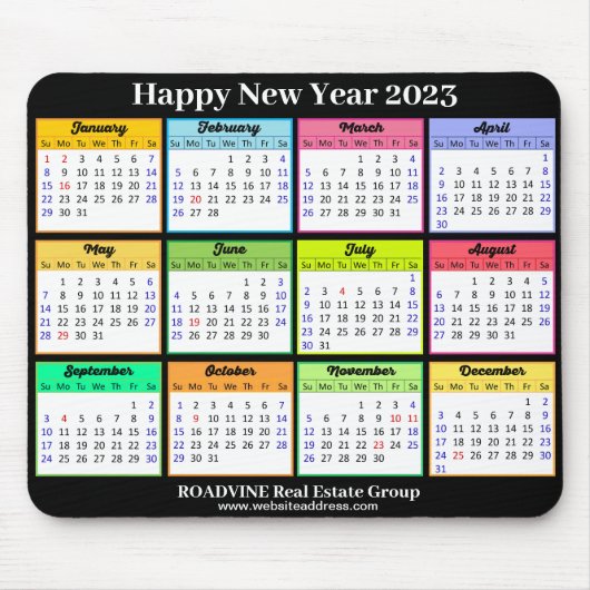 2023 Calendar Simple White Black Script Business Muismat (Voorkant)