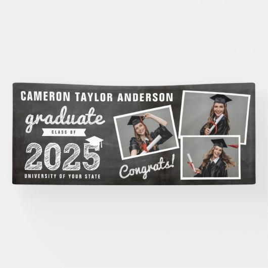 2023 Chalkboard Schets 3 Foto Collage Afstudeerder Spandoek (Horizontaal)