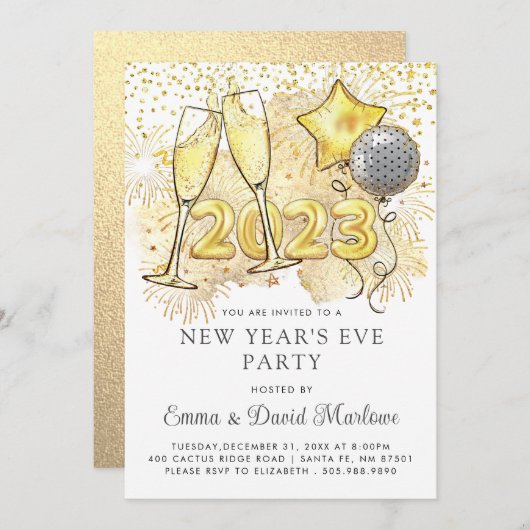 2023 Champagne Balloons Glitter Kaart (Voorkant / Achterkant)