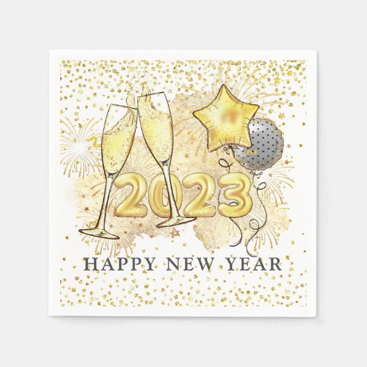 2023 Champagne Balloons Glitter Servet (Voorkant)