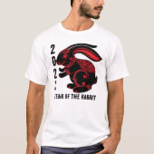 2023 Chinees jaar van de konijn, zwart rood T-shirt (Voorkant)