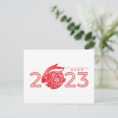 2023 Chinees jaar van het konijn, ornamentaal Post Briefkaart (Staand voorkant)
