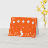 2023 Chinees nieuwjaar Origami Rabbit, oranje Kaart (Gele Bloem)