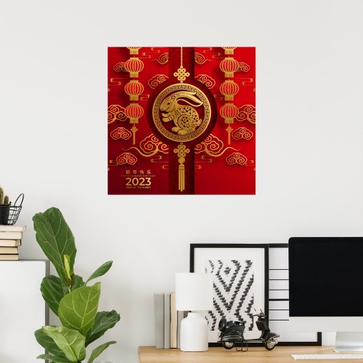 2023 Chinees nieuwjaar van het konijn-Poster Poster (Thuiskantoor)