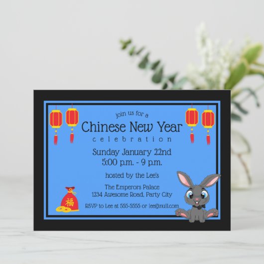 2023 Chinese nieuwjaarskonijn Cartoon Kaart (Staand voorkant)