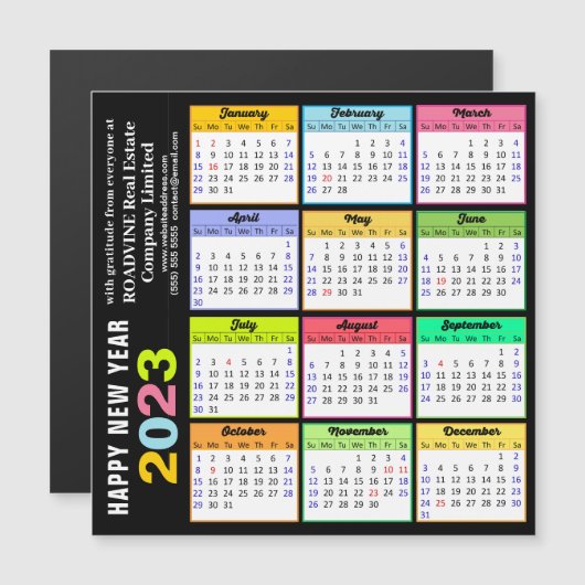 2023 Colorful Calendar Modern Business Magnetic (Voorkant / Achterkant)