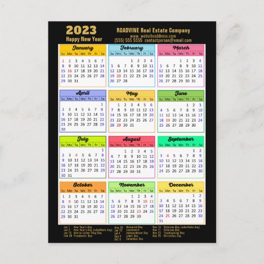 2023 Corporate Black Gold Script Modern Calendar Briefkaart (Voorkant)