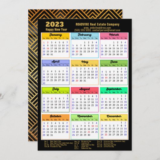 2023 Corporate Photo Gold Script Modern Calendar Feestdagenkaart (Voorkant / Achterkant)