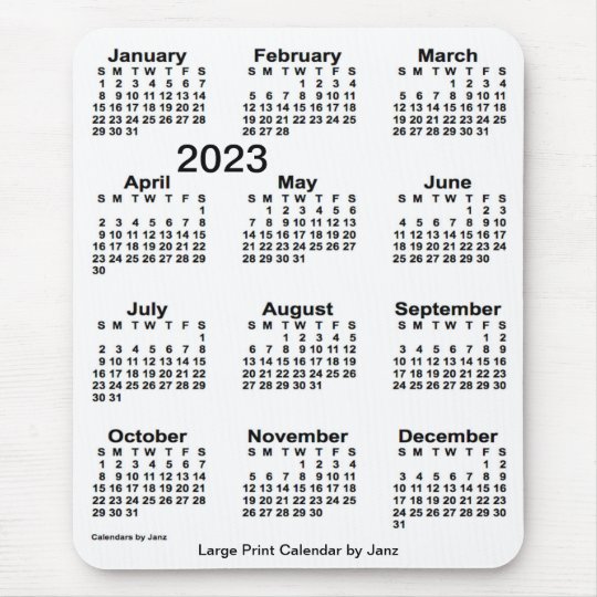 2023 De Witte Grote Kalender Van De Druk Door Janz Muismat Zazzle nl