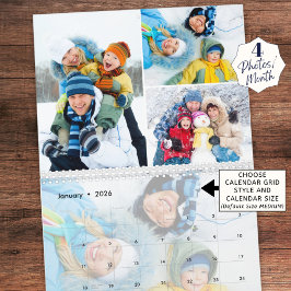 2023 Eenvoudig aangepast fotocollage 4 per maand Kalender
