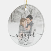 2023 Eerste Kerstmis Betrokken Foto Grijs Script Keramisch Ornament (Links)