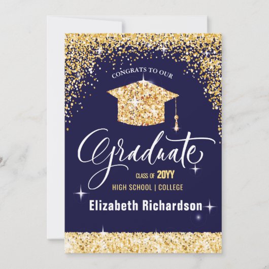 2023 Elegant Calligraphy Gold Glitter Afstuderen Aankondiging (Voorkant)