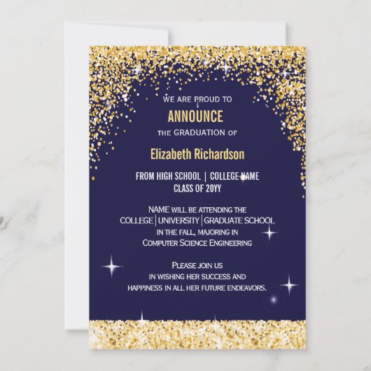 2023 Elegant Calligraphy Gold Glitter Afstuderen Aankondiging (Achterkant)