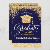 2023 Elegant Calligraphy Gold Glitter Afstuderen Aankondiging (Voorkant / Achterkant)