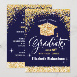 2023 Elegant Calligraphy Gold Glitter Afstuderen Aankondiging