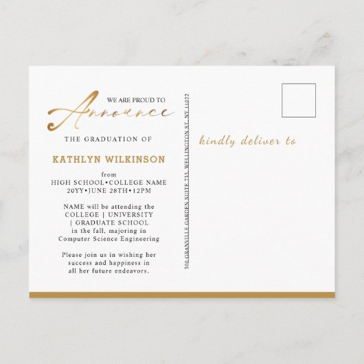 2023 Elegant Gold Black Script-Afstuderen met foto Aankondigingskaart (Achterkant)