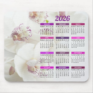 2023 Elegant White en Paars Orchids Calendar Muismat