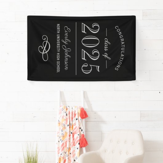 2023 Elegant zwart en grijs aangepast Afstuderen Spandoek (Insitu)