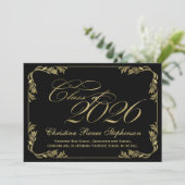 2023 Elegant zwart/Gold Classy formeel Afstuderen Kaart (Staand voorkant)