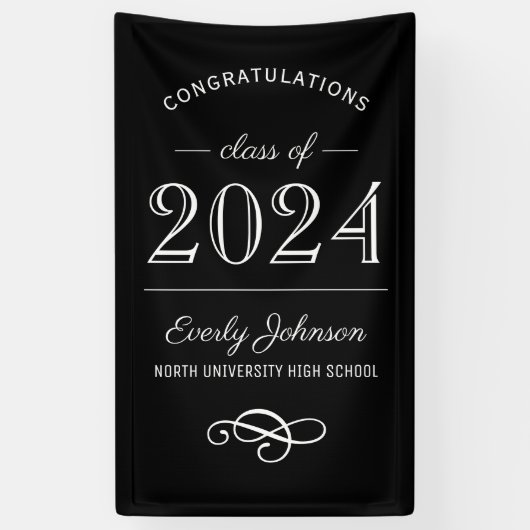 2023 Elegant zwart-wit, aangepast Afstuderen Spandoek (Verticaal)