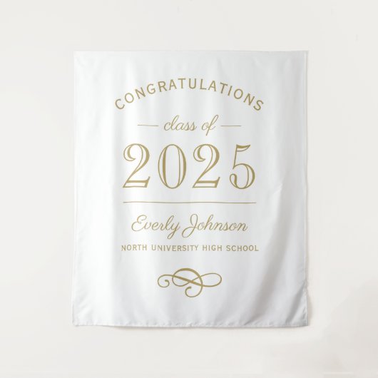 2023 Elegante Gouden Aangepaste Afstuderen Wandkleed (Voorkant)