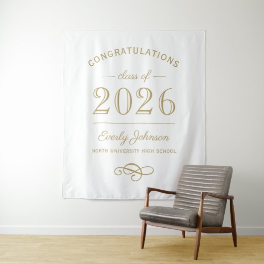 2023 Elegante Gouden Aangepaste Afstuderen Wandkleed (In situ)