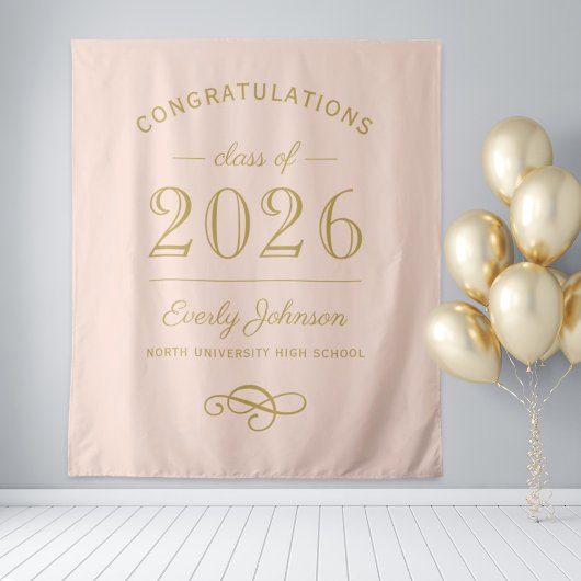 2023 Elegante Roze en Gouden Aangepaste Afstuderen Wandkleed