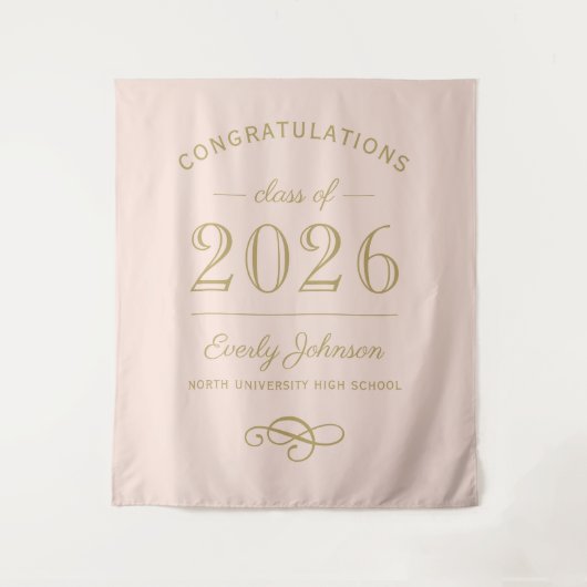 2023 Elegante Roze en Gouden Aangepaste Afstuderen Wandkleed (Voorkant)