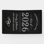 2023 Elegante Zwart en Wit Aangepaste Afstuderen Spandoek (Horizontaal)