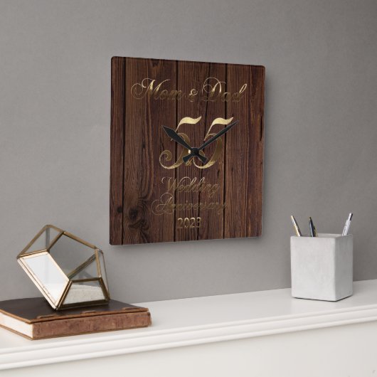 2023 Emerald Wedding 55th Jubileum Parents Vierkante Klok (Kantoor)