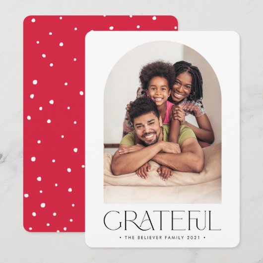 2023 FAMILIE FOTO minimalistische boog DANKBAAR ro Aankondiging (Voorkant / Achterkant)