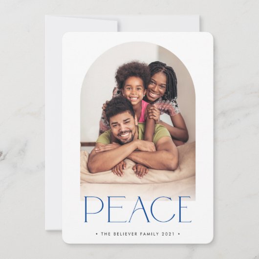 2023 FAMILIE FOTO minimalistische boog PEACE blauw Aankondiging (Voorkant)