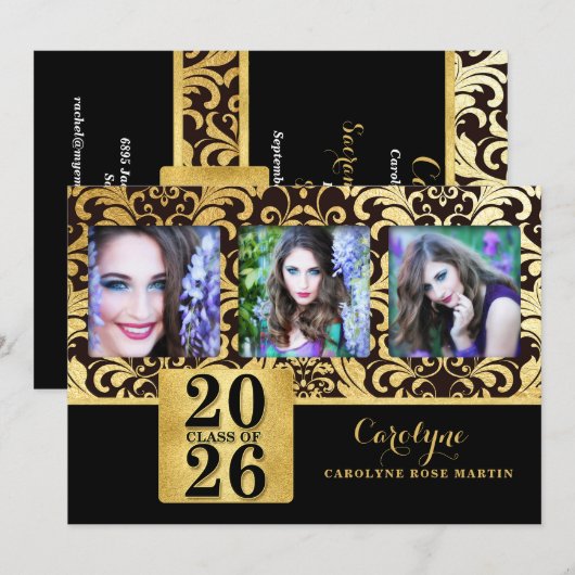 2023 Faux Gold en Black Elegant Class of Photo Kaart (Voorkant / Achterkant)