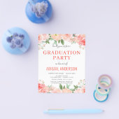 2023 Floral Koral Peach Foto Graduation Party Flyer (Enkel)