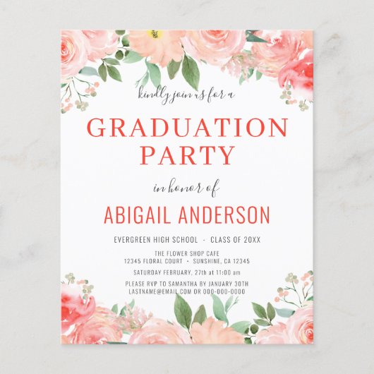 2023 Floral Koral Peach Foto Graduation Party Flyer (Voorkant)