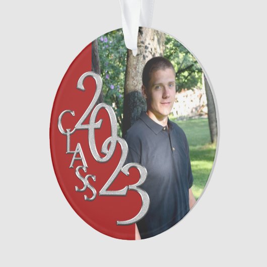2023 Foto rood en zilver Afstuderen Ornament (voorkant)