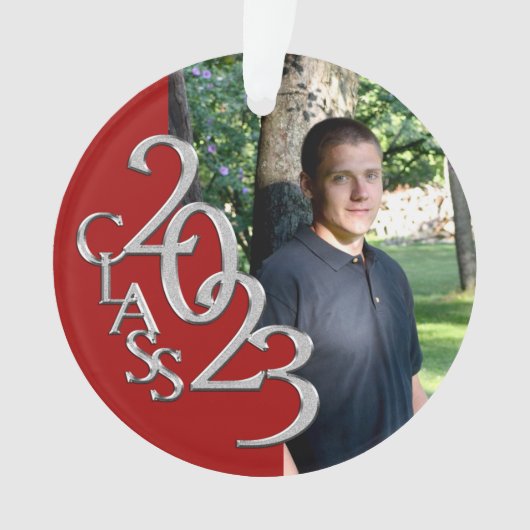 2023 Foto rood en zilver Afstuderen Ornament (voorkant)